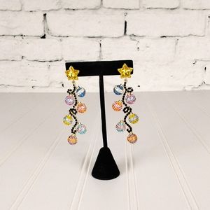 -Dvacaman Rhinestone Long Christmas Ornament Statement Earrings